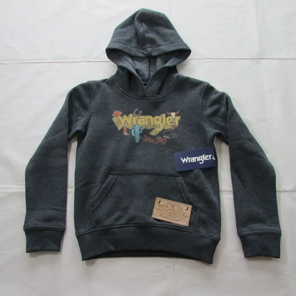 Wrangler Boy's MD Comic Desert Logo Graphic Hooded Pullover Sweatshirt Dark Sapp